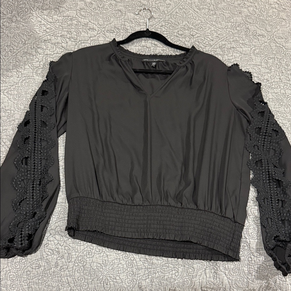 White House Black Market Black Crochet Sleeve Blouse
